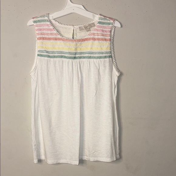 LOFT White and Pink Tank Top with Round Neckline - Picture 6 of 9